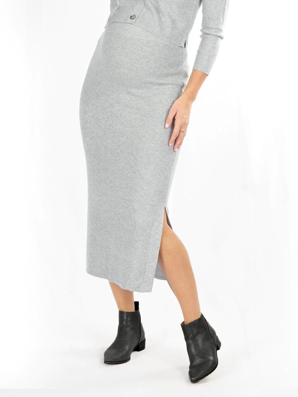 Jade Wool Blend Maternity Midi Skirt in Grey